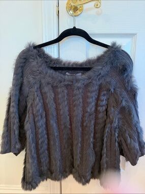 Gaudi' Gray Faux-Fur Trim Crewneck Sweater
